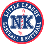 Little League baseball en softball logo met blauw en wit design.